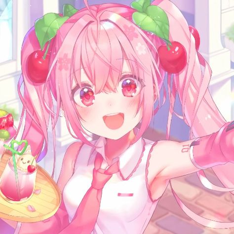 Cherry Hatsune Miku, Pink Hatsune Miku, Sakura Miku Icon, Sakura Miku Pfp, Cherry Miku, Sakura Hatsune Miku, Pink Miku, Miku Pfp, Vocaloid Fanart