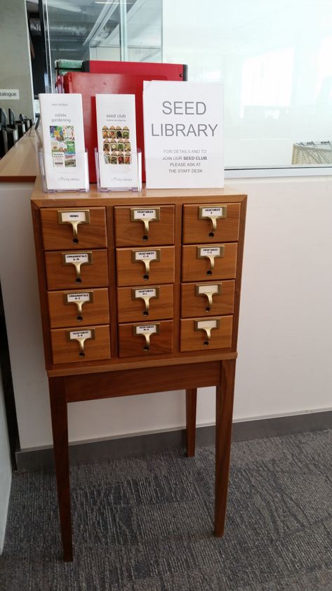 Seed Library Display, Seed Library, Library Project, Sign Up Sheets, Promotion Ideas, Vancouver City, Library Display, Book Promotion, Card Catalog