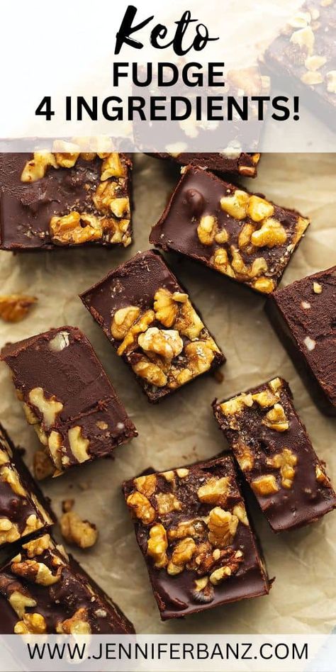 With only 4 ingredients you can whip up a batch of this decadent keto fudge Recipe! Super easy to make, this fudge recipe with it's rich chocolate and crunchy walnuts will have you second guessing that this treat is sugar free! Keto Christmas Treats, Cinnamon Fudge Recipe, Sugar Free Fudge Recipe, Keto Fudge Recipes, Ketovore Recipes, Thm Cookies, Sugar Free Fudge, Healthy Fudge, Chocolate Walnut Fudge