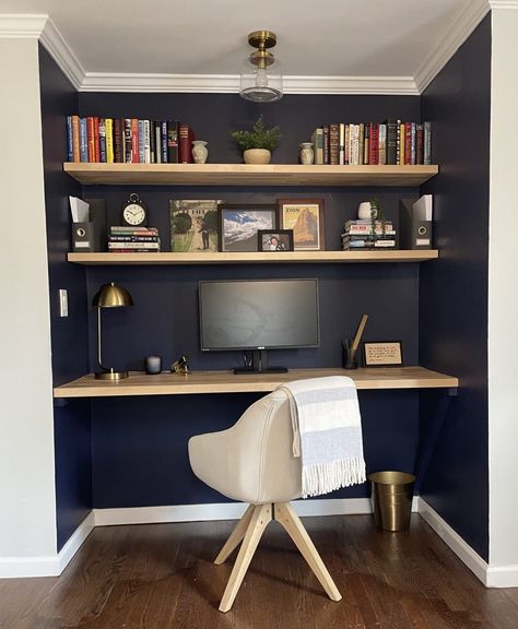 Desk In Alcove, Desk Alcove, Small Office Nook, Office Alcove, Built In Library, Entryway Stairs, Closet Office, Kitchen Lounge, Library Room