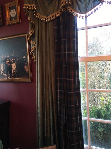 English Country Window Treatments, Tartan Curtains, Scottish Interiors, Scottish Decor, Big Blue House, English Library, Plaid Curtains, Rustic Luxe, English Decor