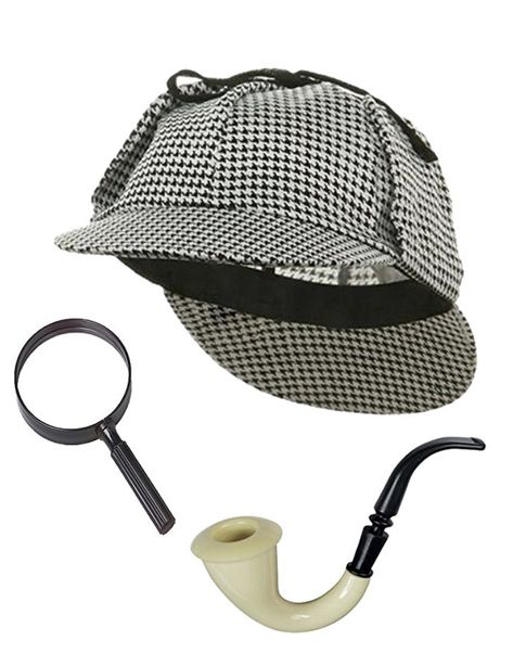 Sherlock Holmes Costume, Detective Hat, Sequence Style, Detective Costume, Glass Black And White, Detective Theme, Iris Eye, Teeth Caps, Black And White Hats