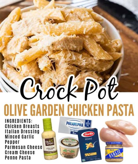 Easy Tik Tok Meals, Chicken Pasta Olive Garden, Olive Garden Chicken Pasta Crockpot, Pasta Olive Garden, Crock Pot Olive Garden Chicken, Slow Cooker Olive Garden Chicken, Olive Garden Chicken Alfredo, Olive Garden Chicken Pasta, Family Dates