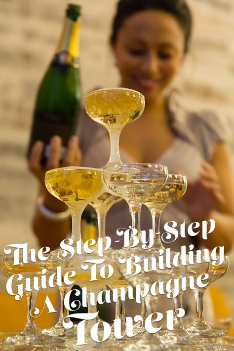 How To Do A Champagne Tower, Champagne Tower How To, Gatsby Champagne Tower, Coupe Champagne Tower, How To Make A Champagne Tower, Champagne Coupe Tower, Champagne And Popcorn, Diy Champagne Tower, Champagne Tower Diy