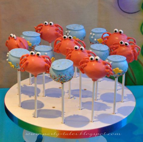 Memaid Under the Sea Party | CatchMyParty.com Crab Cake Pops, Sea Birthday Party Ideas, Crab Party, Sea Party Ideas, Sea Cake, Bubble Guppies Party, Under The Sea Birthday Party, Sea Cakes, Under The Sea Birthday