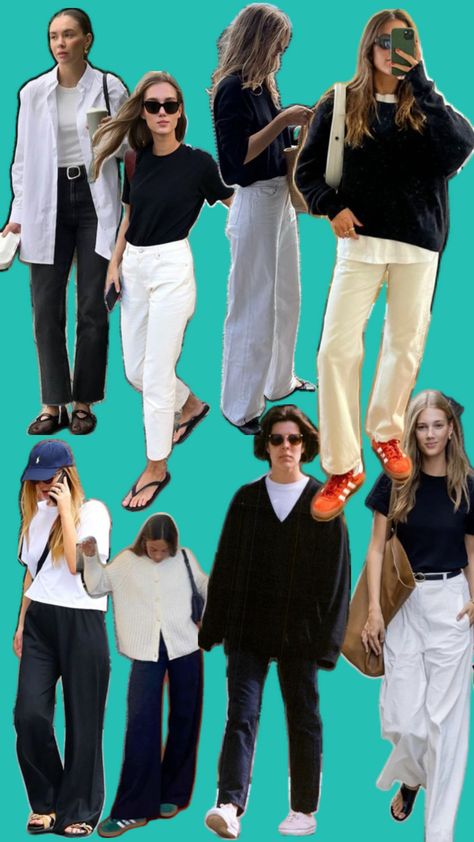 Black Pants w/ White Tops - White Bottoms w / Black Tops - Pop of Color with Sneakers - Sandals, Flats or Sneakers Black Flat Sandals Outfit, Flat Sandals Outfit, Black Flat Sandals, Black Sandals Flat, Black White Outfit, White Bottoms, Sandals Flats, Sandals Outfit, Luxury Aesthetic