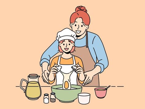 Cook Illustration, Family Baking, Small Girl, Family Inspiration, Motion Design Video, Family Painting, Cooking Together, Happy Mom, Mom Day