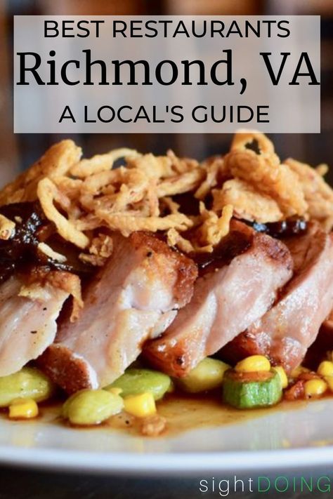 Traveling to Richmond Virginia? Are you hungry? You will be after reading this guide to the city's best restaurants, from Southern food to gourmet Mediterranean to classic snacks of beer and pretzels. There's a million places to eat in Richmond VA and this short list will help you decide where to go whether you're coming for a weekend or staying much longer. I lived in Richmond for 8 years and ate out at least once a week which means I sampled everywhere so you don't have to! Best Restaurants In Richmond Va, Richmond Virginia Food, Richmond Va Restaurants, Richmond Virginia Restaurants, Classic Snacks, Best Dumplings, Lunch Places, University Of Richmond, Being Better