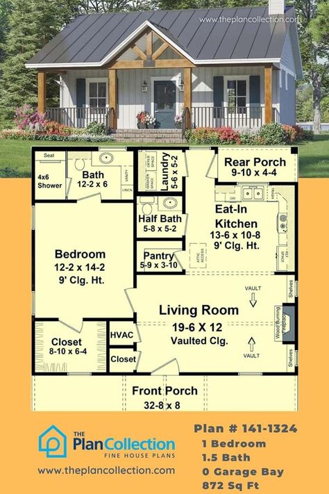 Discover the perfect blend of... - The Plan Collection Tiny House Blueprints Floor Plans, Small Cottage House Plans, House Design Ideas, Small House Floor Plans, Cabin House Plans, Vacation Cabin, Tiny House Floor Plans, Small House Plan, Cottage Plan