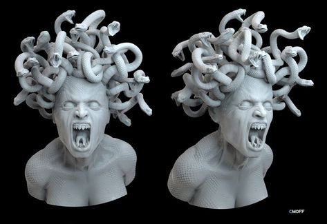 ArtStation - Medusa, Chris Moffitt Medusa Screaming, Medusa Side Profile, Angry Medusa, Medusa Sculpture, Medusa Statue, Medusa Artwork, 2023 Tattoo, Ray Harryhausen, Medusa Gorgon