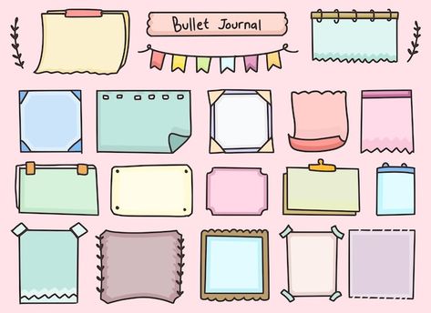 Set of bullet journal notes paper planni... | Premium Vector #Freepik #vector #journal #diary #diary-book #note-book Bullet Journal Frames, Drawing Planner, Notes Drawing, Banner Doodle, Notes Paper, Journal And Planner, Journal Elements, Planner Notes, Doodle Art Flowers