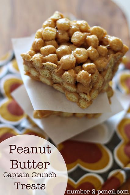 Peanut Butter Captain Crunch treats recipe {Guest post} | Skip To My Lou Captain Crunch Treats, Peanut Butter Captain Crunch, Captain Crunch, Peanut Butter Crunch, Peanut Butter Marshmallow, Apple Cider Caramels, No 2 Pencil, Marshmallow Treats, Cereal Treats