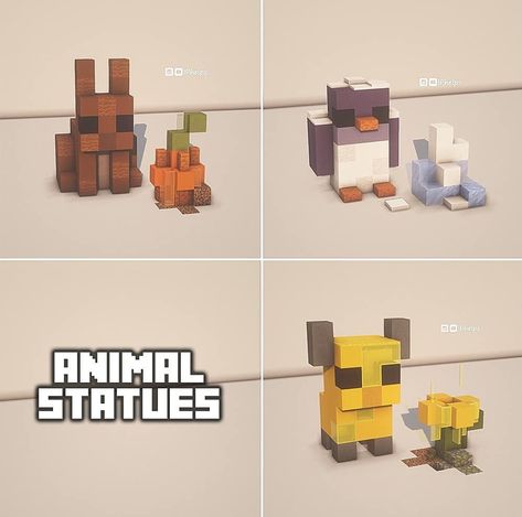 Cute Statues Minecraft, Minecraft Cat Building, Minecraft Cute Animal Builds, Minecraft Seahorse, Minecraft Animal House Ideas, Minecraft Animal Statues Small, Minecraft Statues Small Easy, Animal Statue Minecraft, Minecraft Building Ideas Animal