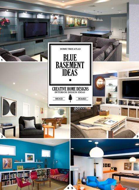 There are two ways you can go about styling a basement blue. 1) Paint the walls blue and decorate the space blue, or 2) paint the walls a neutral color, and add pops of blue into the space. The option you go with will depend on how much blue you want in your space. This post […] Blue Gray Basement Walls, Basement Blue Walls, Dark Blue Basement Walls, Blue Basement Ideas, Blue Basement Walls, Paint Colors Basement, Blue Basement, Basement Wall Colors, Basement Game Room Ideas