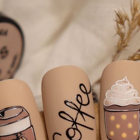 Starbucks Nails Designs, Iced Coffee Nails, Starbucks Nails, Theme Nails, Birthday Nail Designs, Coffee Nails, Coffee Theme, Birthday Nails, Nails Designs