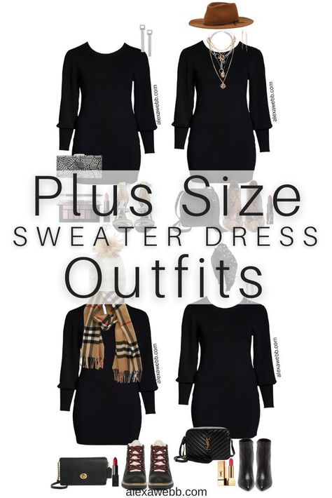 Plus Size Black Sweater Dress, Plus Sweater Dress, Plus Size Sweater Dress With Boots, Plus Size Weekend Outfit, Black Sweater Dress Outfit With Boots, Plus Size Sweater Dress Outfit, Dress With Boots Plus Size, Black Sweater Dress Outfit Winter, Sweater Dress Outfit Black Women