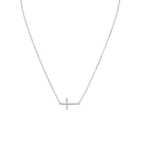 From War to Peace Side Set Cross Necklace with Sparkling Cubic Zirconia Rhodium on Sterling Silver - Nontarnish Sideways Cross Necklace Silver, Sideways Cross Necklace, Cross Necklace Sideways, Sterling Silver Cross Necklace, Large Jewelry, Sterling Silver Cross, Silver Cross, Fashion Jewelry Necklaces, Silver Stars