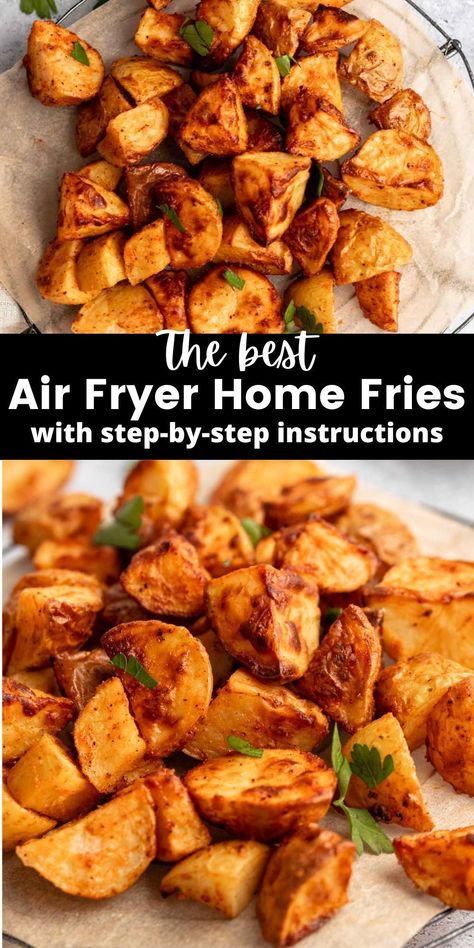 Air Fryer Diced Potatoes, Air Fryer Home Fries, Air Fryer Potatoes, Over Easy Eggs, Quick Side Dishes, Home Fries, Potato Sides, Green Peppers, Diced Potatoes