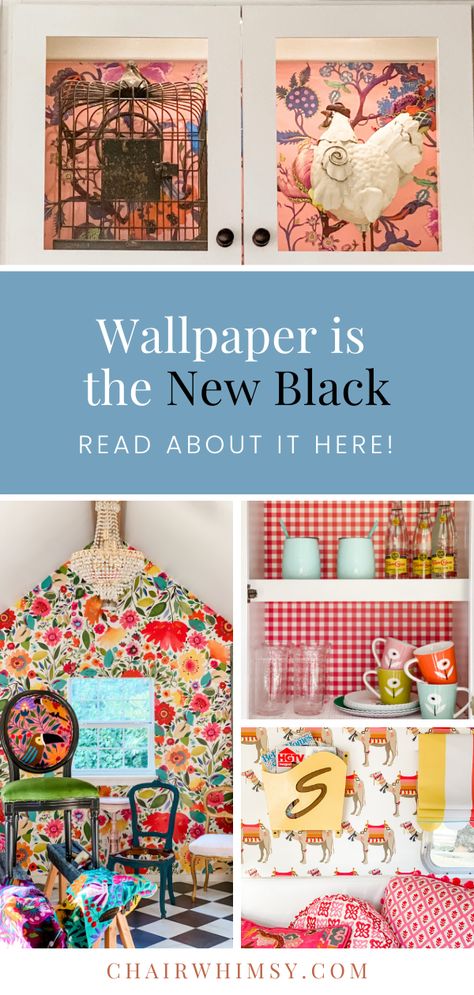 Colorful wallpaper in bold patterns is making a huge comeback. Click here to see all the ways you can use wallpaper to make your space more whimsical. Eclectic Wallpaper, Penthouse Living, Wallpaper Project, Bold Wallpaper, To My Husband, Black Chair, Bold Patterns, Kitchen Wallpaper, The Wallpaper