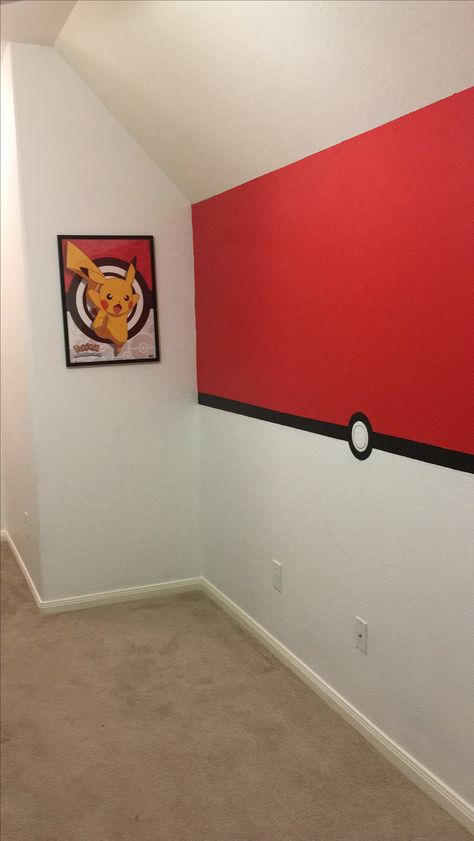 Pikachu Bedroom Ideas, Pokemon Wall Painting, Pokemon Theme Bedroom, Pokemon Wall Mural, Pokémon Boys Room, Pokemon Room Ideas Bedrooms, Boys Pokemon Bedroom Ideas, Pokémon Mural, Pokemon Bedroom Kid Rooms