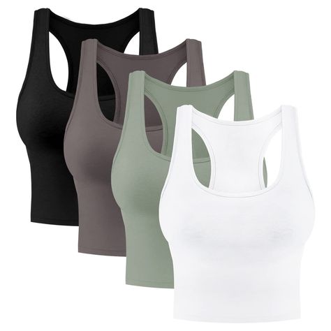 PRICES MAY VARY. 95% Cotton, 5% Spandex Pull On closure Hand Wash Only Various Colors: Package comes with 4 pieces cotton basic crop tops in several colors - Black,White,Olive,Coffee,enough to match your different outfit,fashion and slim fit Soft Material: Women crop tops made quality cotton & spandex,super soft,breathable and lightweight,the sleeveless racerback sports tops with good stretchy to keep your shape and cool,all day comfortable to wear Match High-waist Design: Recerback sleeveless t Workout Clothes Summer, Basic Crop Tops, Black And White Coffee, Sports Workout, Sports Crop Tops, Sports Tops, Grey Crop Top, Cotton Crop Top, Blue Crop Tops