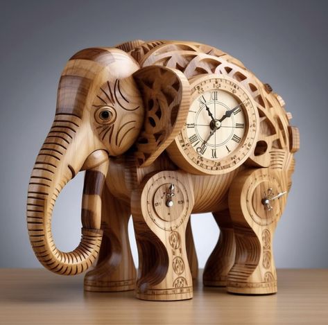 Wooden Mannequin, Elephant Clock, Animal Clock, Elephant Home Decor, Handmade Clocks, Timeless Interiors, Tree Carving, Cnc Design, Elephant Decor