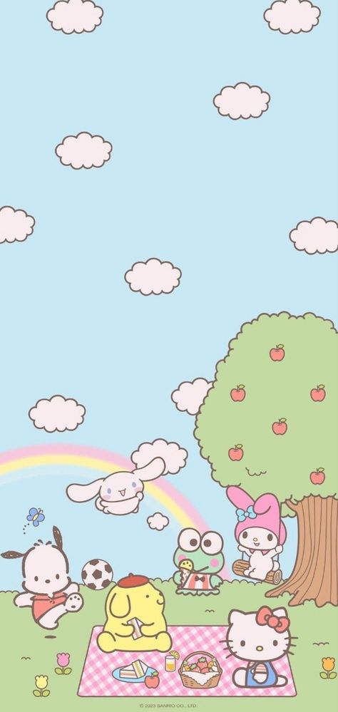 My Sanrio Wallpaper, All Sanrio Characters Together Wallpaper, Preppy Sanrio Wallpaper, Sanrio Characters Background, Keroppi Iphone Wallpaper, Sanrio Phone Background, Keroppi And Pochacco, Cute Sanrio Wallpaper Iphone, All Sanrio Characters Wallpaper