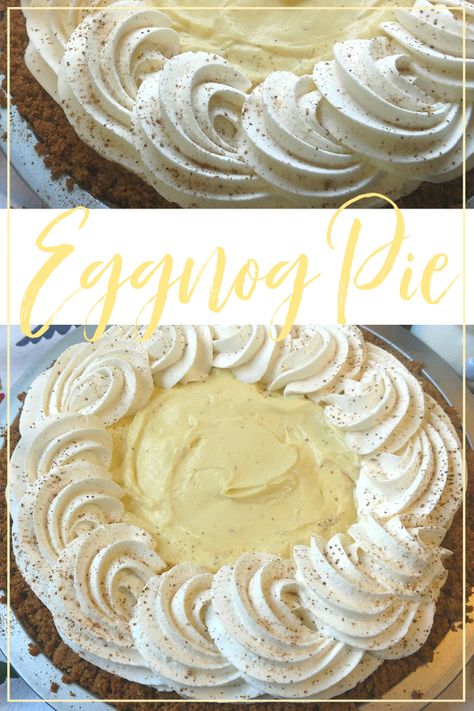 Eggnog Cream Pie Recipe, Creamy Eggnog Pie, Egg Nog Cream Pie, Eggnog Cheesecake Pie, Egg Nog Pie Recipe, Eggnog Cream Pie, Eggnog Treats, Winter Pies, Eggnog Desserts