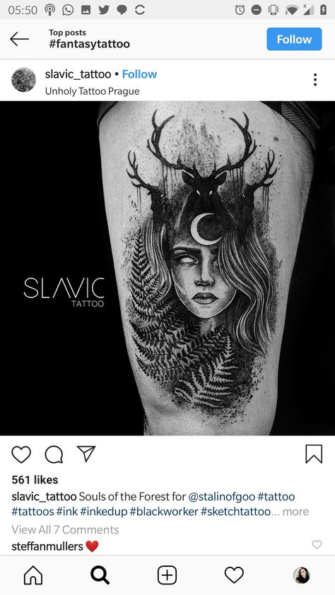 Huntress Tattoo, Traditional Tattoo Symbols, Druid Tattoo, Elf Tattoo, Tattoo Prague, Slavic Tattoo, Pagan Tattoo, Tier Tattoo, Full Leg Tattoos