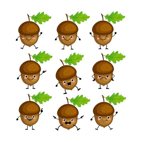 Personnages mignons de gland sertis d'il... | Premium Vector #Freepik #vector Acorn Drawing, Illustration Funny, Character Images, Hand Drawn Vector Illustrations, Cute Cartoon Characters, Hand Drawn Vector, Stories For Kids, Coloring Book Pages, Monster Cookies