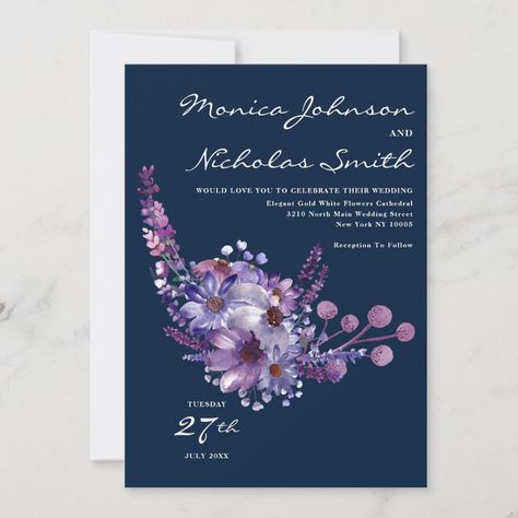 Blue Wedding Receptions, Gold Wedding Signs, Purple And Gold Wedding, Pink Floral Wedding, Navy Wedding Invitations, Handwritten Calligraphy, Purple Wedding Invitations, Blue Lavender, Navy Blue Wedding