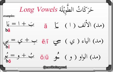 Long Vowels Arabic Long Vowels, Long Vowel Worksheets, Tajweed Rules, Arabic Handwriting, Quran Learning, Alphabet Letter Worksheets, Arabic Grammar, Vowel Worksheets, Tajweed Quran