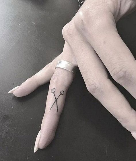 Minimalist Scissor Tattoo on Finger. Small Scissor Tattoo, Sissor Tattoo, Scissor Tattoo, Bow Finger Tattoos, Arrow Tattoo Finger, Hairdresser Tattoos, Flower Finger Tattoos, Hairstylist Tattoos, Finger Rose Tattoo