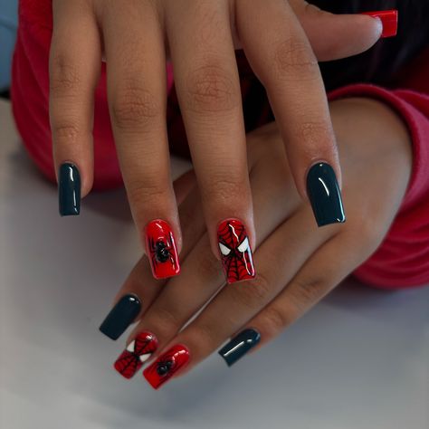 🕷️🕸️❤️ Spider-Man ❤️🕸️🕷️ Had to give my sweet girl matching nails to go with her red and blue hair ❤️💙 . . . . #utahnailtech #utnailtech #801nails #utahnails #utnails #nails #nailsofinstagram #nailsnailsnails #801nailtech #gelxnail #gelx #gelxed #gelxnails #gelnails #squarenails #nails #nailinspo #spiderman #spidermannails #spidermannailart #fyp #explorepage #spiderman Superman Nails, Square Nails, Sweet Girls, Nail Tech, Blue Hair, Nail Inspo, Cute Nails, Red And Blue, Gel Nails