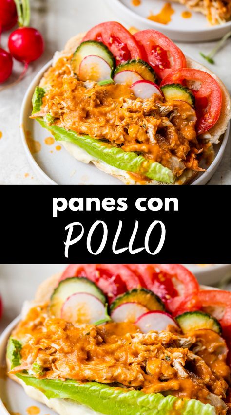 Learn how to make Panes con Pollo, a Salvadoran chicken sandwich that's made with pollo guisado (chicken stew), salsa, mayonnaise and plenty of vegetables. It's a holiday staple! Salvadoran Chicken Sandwich, Pan Salvadoreño, Recetas Salvadorenas, Pierogi Recipe, How To Make Sandwich, Chicken Stew, Family Cooking, Rocker Chic, Juicy Chicken