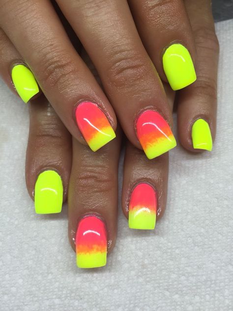 summer nails Trendy | Summer Nails 2023 Neon Ombre Nails Bright Colors, Neon Gel Nail Designs, Cute Neon Nails Summer, Bright Summer Gel Nails, Bright Nails For Summer, Fun Bright Nails, Summer Nails 2023 Gel, Summer Nails 2023 Color Trends, Trendy Summer Nails 2023