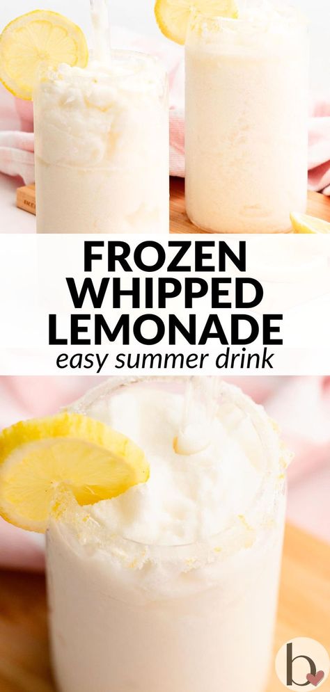 Frozen whipped lemonade is an easy drink recipe for summer! Vibrant lemonade mixed with coconut milk is tasty and refreshing! Lemonade With Coconut Milk, Whipped Lemonade, Frozen Mixed Drinks, Lemon Sweets, Freezer Smoothie Packs, Freezer Smoothies, Smoothie Flavors, Lemonade Drink, Recipe For Summer