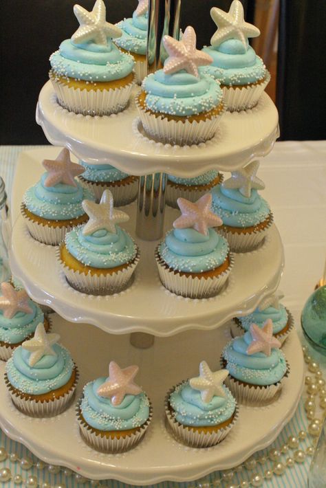 Sea Birthday Party Food, Sea Cupcakes, Favorite Disney Princess, Under The Sea Birthday Party, Ocean Birthday Party, Mermaid Cupcakes, Birthday Party Desserts, Ocean Birthday, Baby Shower Theme Decorations