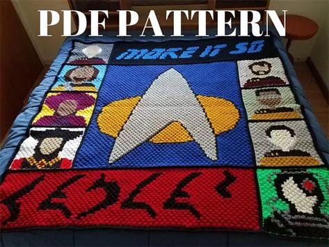 Star Trek Crochet, Geeky Crochet Patterns, Graphgan Crochet, Spock Star Trek, C2c Graphgan, Star Trek Gifts, C2c Blanket, Star Wars Crochet, Crochet Washcloth Pattern