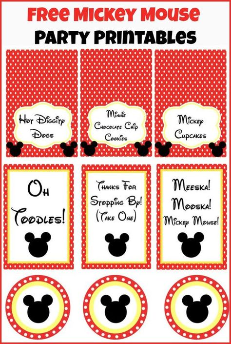 Free Mickey Mouse party printables from playpartyplan.com, perfect for a Mickey Mouse Clubhouse party! Mickey Mouse Labels Free Printables, Free Printable Mickey Mouse Food Labels, Free Mickey Mouse Printables, Mickey Mouse Printables, Oh Twodles, Mickey Mouse Bday, Mickey Mouse Clubhouse Birthday Party, Mickey Mouse Clubhouse Party, Mickey Mouse 1st Birthday