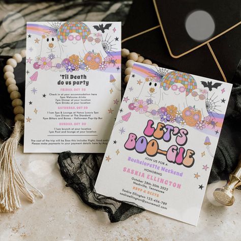 She Found Her Boo, Lets Go Ghouls, Disco Bachelorette, Pop Up Bar, Welcome Drink, Holiday Party Invitations, Toddler Birthday, Halloween Invitations, Bachelorette Weekend