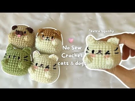 No Sew Crochet Cat Pattern, Crochet For Beginners Step By Step, Crochet Amigurumi Dog, Cotton Crochet Patterns, No Sew Crochet, Crochet Toys Free Patterns, Crochet Cat Pattern, Crochet Keychain Pattern, Pola Amigurumi