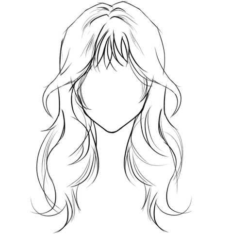 Hair Reference Girl Drawing, Drawing Reference Poses Hair, Wavy Long Hair Drawing, Hair Drawing Inspo Girl, Woman Hair Sketch, Female Hair Sketch Reference, Drawn Hairstyles Female, Long Hair With Bangs Drawing Reference, Hair Bases Drawing Female