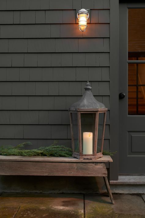 Black Exterior Siding, Green Brown And Black Exterior, Dark Grey House Wood Shutters, Cedar Shake Siding Accent House, Dark Exterior Siding Ideas, Solid Stain House Exterior, Benjamin Moore Graphite Exterior Paint, Dark Gray Brown House Exterior, Dark Gray Craftsman Exterior