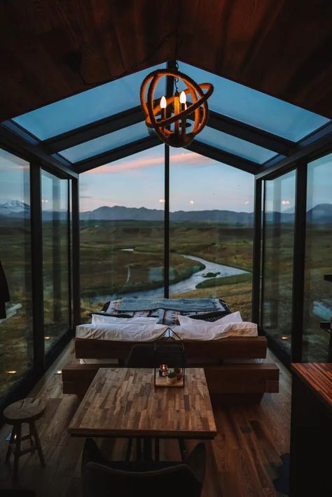 Alva Lodge | Panorama Glass Lodge Luxury Tiny Homes, Bedroom View, Glass Cabin, Iceland Trip, Airbnb Ideas, Lodge Cabin, Luxury Lodge, Casa Container, See The Northern Lights