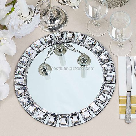 Wedding Decorative Diamond Round Silver Mirror Charger Candle Plates For Sale - Buy Plates,Mirror Plates,Mirror Charger Plate Product on Alibaba.com Practical Housewarming Gifts, Wedding Dinnerware, Glass Charger Plates, Candle Arrangements, Mirror Plates, Rainbow Wedding, Mirror Tray, Wedding Vision, Metal Vase