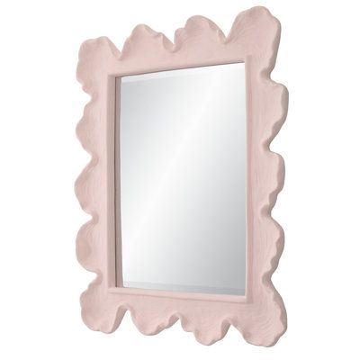 The sea coral, pink mirror showcases a contemporary coastal design with an organic-shaped frame finished in a soft rosewater pink with noticeable waves and texture. | Beachcrest Home™ Brackin Accent Mirror | 34.25 H x 27.125 W x 2.5 D in | Wayfair | Home Decor Sea Mirror, Coral Mirror, Coastal Mirrors, Uttermost Mirrors, Contemporary Coastal, Wood Wall Mirror, Pink Mirror, Sea Coral, Girls Bathroom