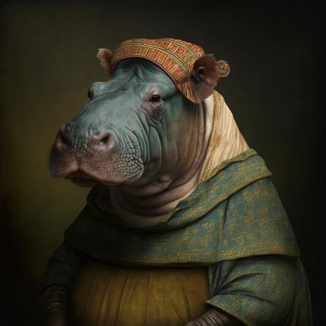 Npc Ideas, Cartoon Hippo, Dnd Races, Portraits Art, Cute Hippo, Animal Portraits Art, Animal Portraits, Animal Groups, Hippopotamus