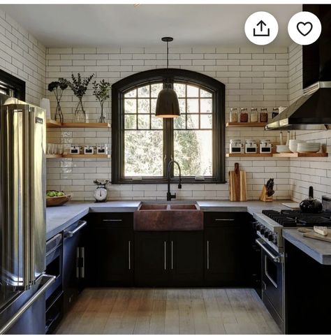 Moody Kitchen Design, Moody Kitchen, Gothic Kitchen, Design Kitchen Ideas, Victorian Kitchen, Black Kitchen Cabinets, U Shaped Kitchen, Concrete Kitchen, Classic Kitchen