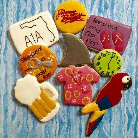 Jimmy Buffet Birthday Party, Jimmy Buffet Party Ideas, Shoe Customs, Buffet Theme, Margaritaville Party, Cheeseburger In Paradise, Buffet Party, Theme Cookies, Jimmy Buffet